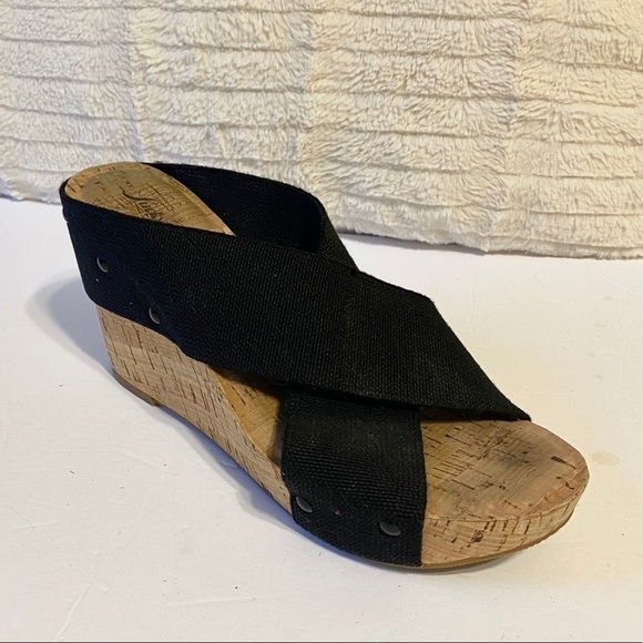 Lucky Brand Miller 2 Cork Wedge Platform Black Linen Strap Sandals 8 - Picture 11 of 11